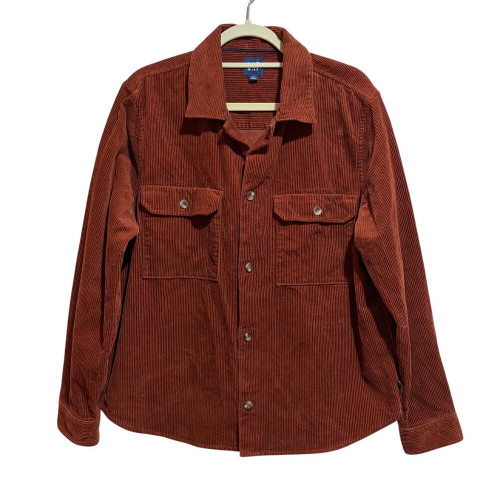Gap Size M Corduroy Long Sleeve Button Down Shirt Shacket Burnt Orange Rust